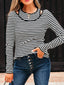 Stripe Double-layer Cold Shoulder Long Sleeve Top