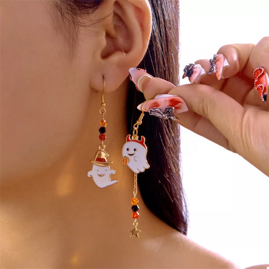 Halloween Ghost Pumpkin Drop Earrings