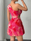 Cutout Drawstring Pleated Tie-Dye Sleeveless Mini Dress