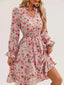Floral Notched Flounce Sleeve Dress