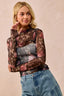 BiBi Flower Printed Mesh Lace Top with Thumb Opening