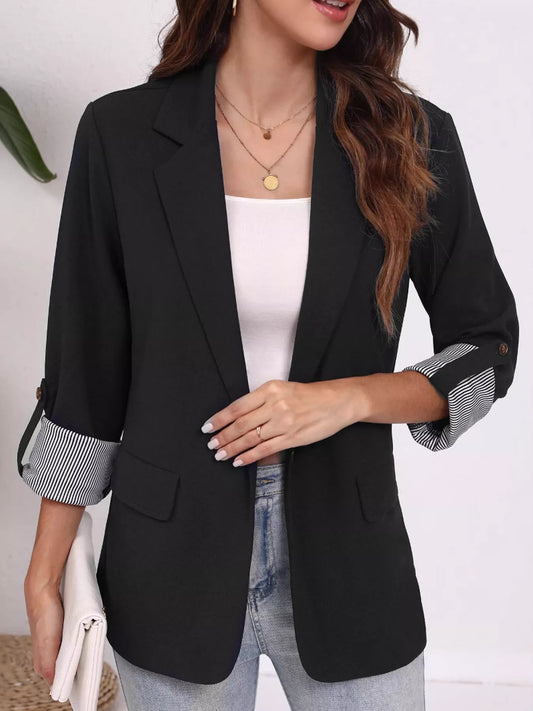 Lapel Collar Roll-Up Sleeve Blazer