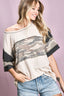 BiBi Triblend Knit Out Stitching Color Block Camo Top