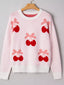 Cherry Pattern Drop Shoulder Sweater