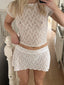 Lace Round Neck Short Sleeve Top and Skirt Set