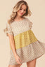 BiBi Flroal Printed Woven Color Block and Tiered Top