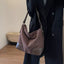 Suede Tote Bag with Leather Trim