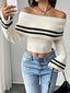 Ribbed Off-Shoulder Striped Knit Top