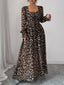 Leopard Sweetheart Neck Flounce Sleeve Maxi Dress