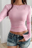 Ribbon-Tie Back Long Sleeve T-Shirt