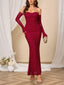 Glitter Sweetheart Neck Long Sleeve Maxi Dress