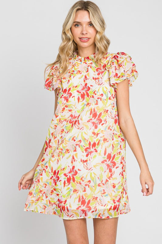 GeeGee Floral Short Sleeve Mini Dress