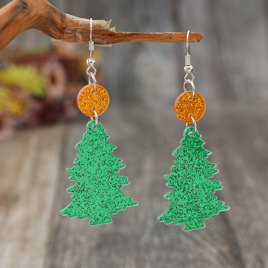 Glitter Acrylic Tree Shape Earrings