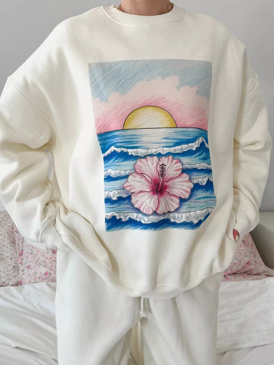 Graphic Round Neck Drop Shoulder Sweatshirt