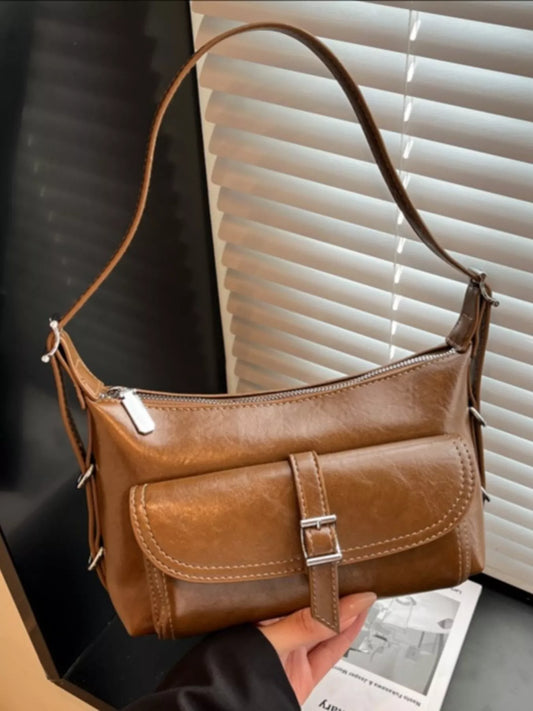 Vintage Style Buckle Decor Crossbody Bag