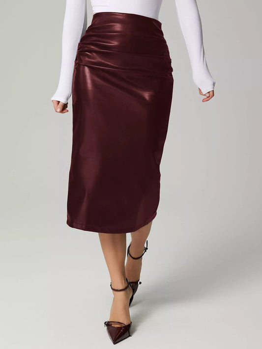 Slit Back Leather Skirt