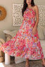 Floral Print Shirred One Shoulder Maxi Dress