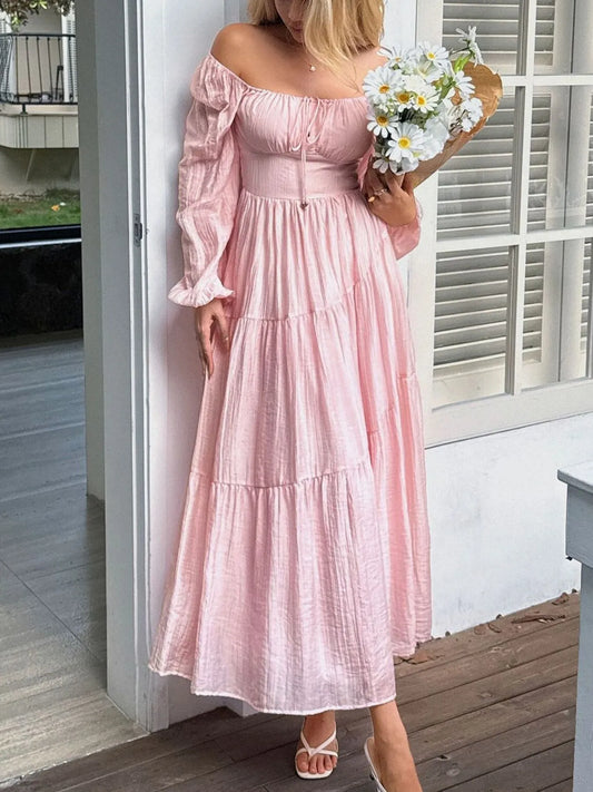 Tiered Balloon Sleeve Midi Dress