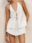 Tied Front Halter Neck Top and Shorts Set