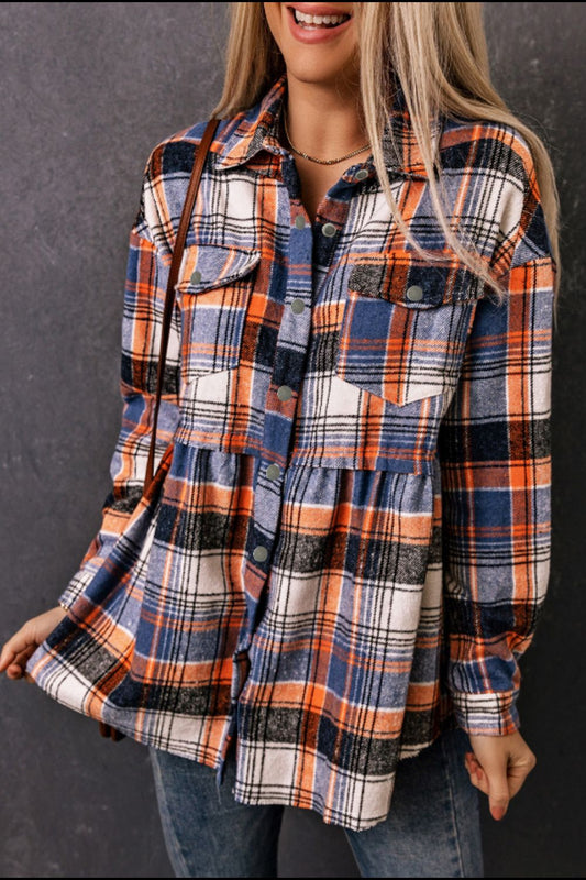 Plaid Collared Neck Long Sleeve Shirt