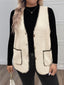 Plus Size Contrast Trim Button Up Vest Coat