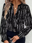 Abstract Printed Notched Long Sleeve Blouse