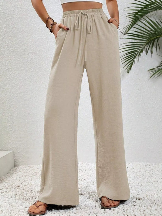 Casual Drawstring Wide Leg Pants