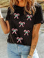 Holly Candy Cane Christmas Sequin Short Sleeve T Shirt