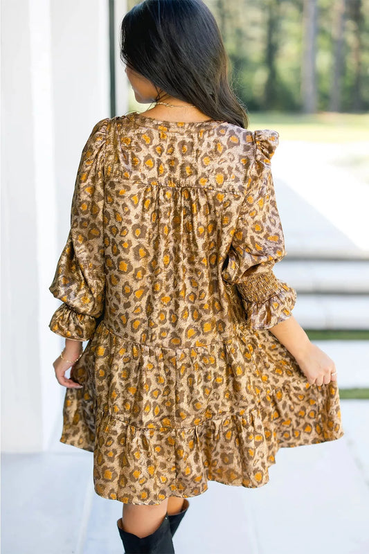 Tiered Leopard Print Mini Dress