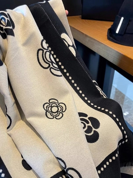 Floral Pattern Raw Hem Scarf