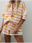 Colorful Striped Button Up Top and Shorts Sweater Set