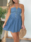 Full Size Denim Halter Neck Mini Dress Plus Size