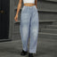 Half Elastic Waist Straight Leg Jeans