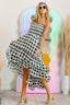 BiBi Smocked Body Off Shoulder Check Dress