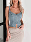 Fitted Denim Corset Tank Top with Front Zip