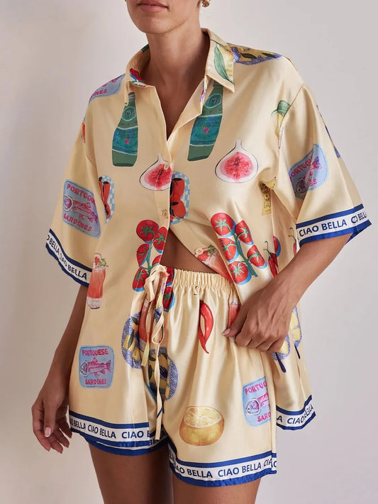 Printed Button Up Top and Shorts Set