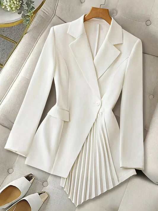 One Button Asymmetric Pleated Hem Blazer