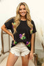BiBi Fleur De Lis Sequin Patches Mardi Gras Sleeve Top
