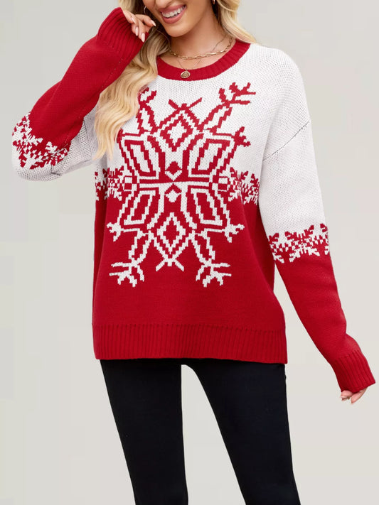Christmas Snowflake Round Neck Sweater