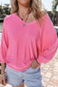 Texture V-Neck Long Sleeve Top