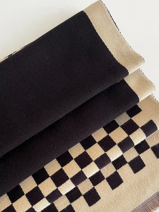 Checkered Raw Hem Scarf