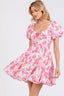 BiBi Flower Print Crinkle Gauze Puff Short Sleeve Dress