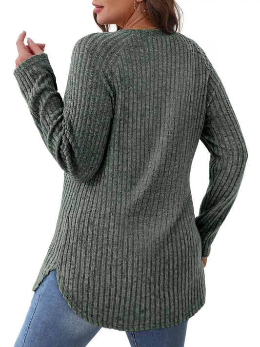 Ribbed Knit Long Sleeve T-Shirt