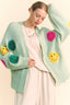 Davi & Dani Fuzzy Smile Open Front Long Sleeve Cardigan
