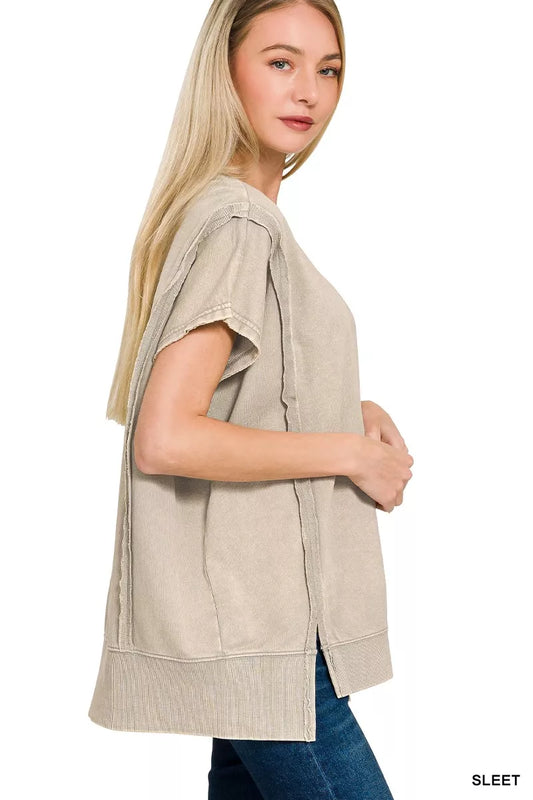 Zenana French Terry Acid Washed  Hi-low Top