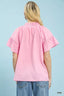 Umgee Gingham Puff Sleeve Top with Lace Trim