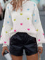 Multicolour Heart Pattern Dropped Shoulder Sweater