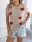 Heart Pattern Round Neck Short Sleeve Sweater