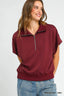 Umgee Full Size Half-Zip Short Sleeve Top Plus Size