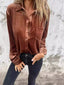 Full Size Velvet Button-Up Long Sleeve Shirt Plus Size